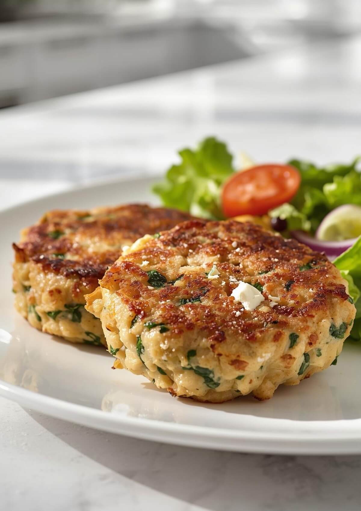 These chicken feta spinach burgers can be made with turkey or beef