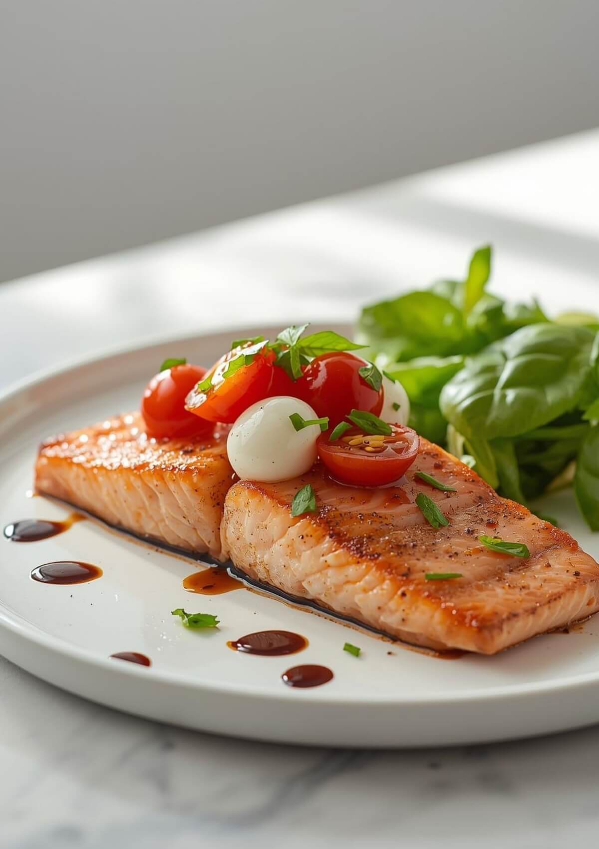 This salmon recipe is bursting with flavor from the Mediterranean with cherry tomatoes and basil