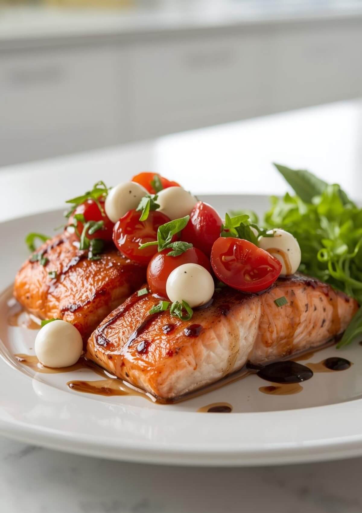 Cherry tomatoes are the star of this recipe for Caprese Salmon